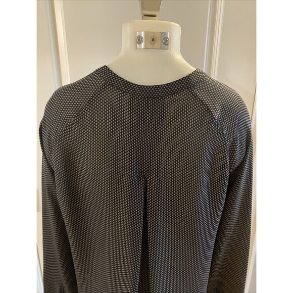 Vince Silk Popover Blouse Black White Long Sleeve Banded Collar Classic Size XS - Picture 8 of 14
